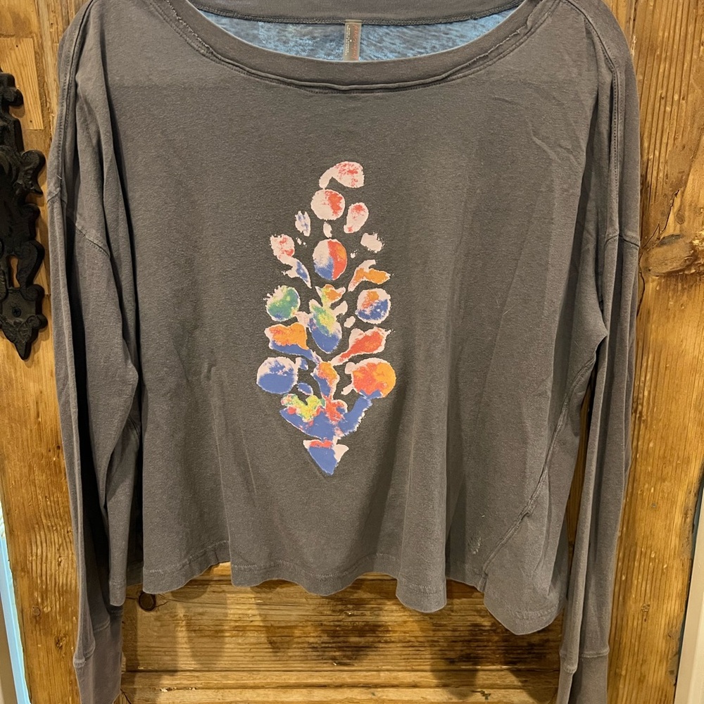 FP Movement by Free People Charcoal Floral Long Sleeve Top
